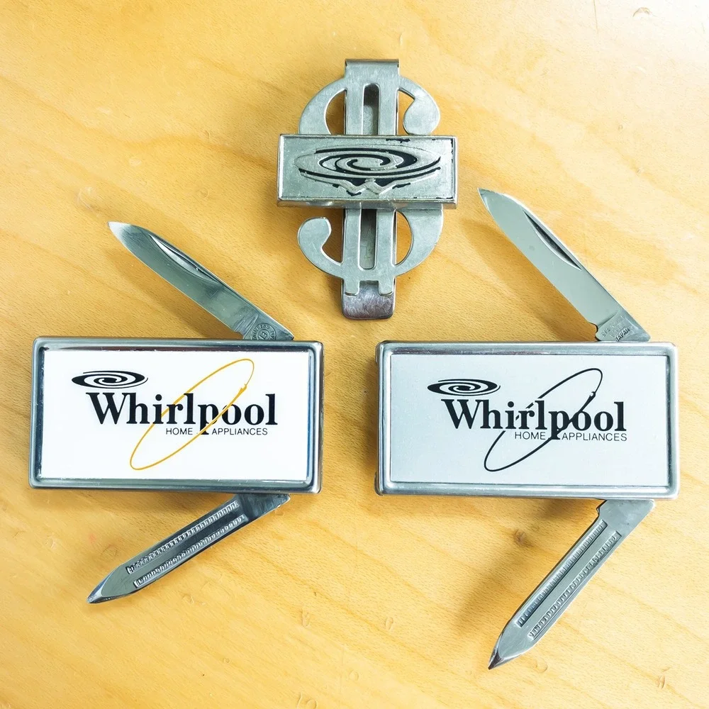 Vintage Whirlpool Corporate Money Clips & Knife Set Multi Tool Stainless‎ Steel